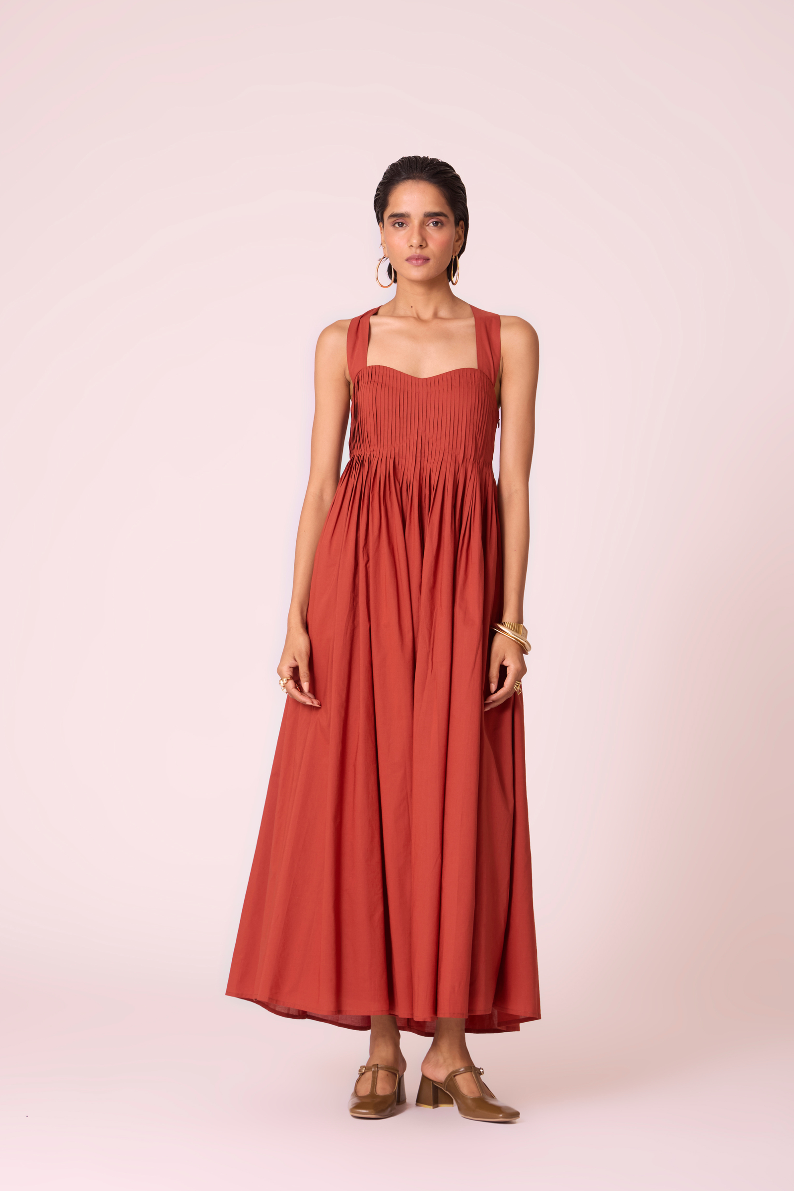 rust pleated dress Miranda Pleated Dress in Rust Small
