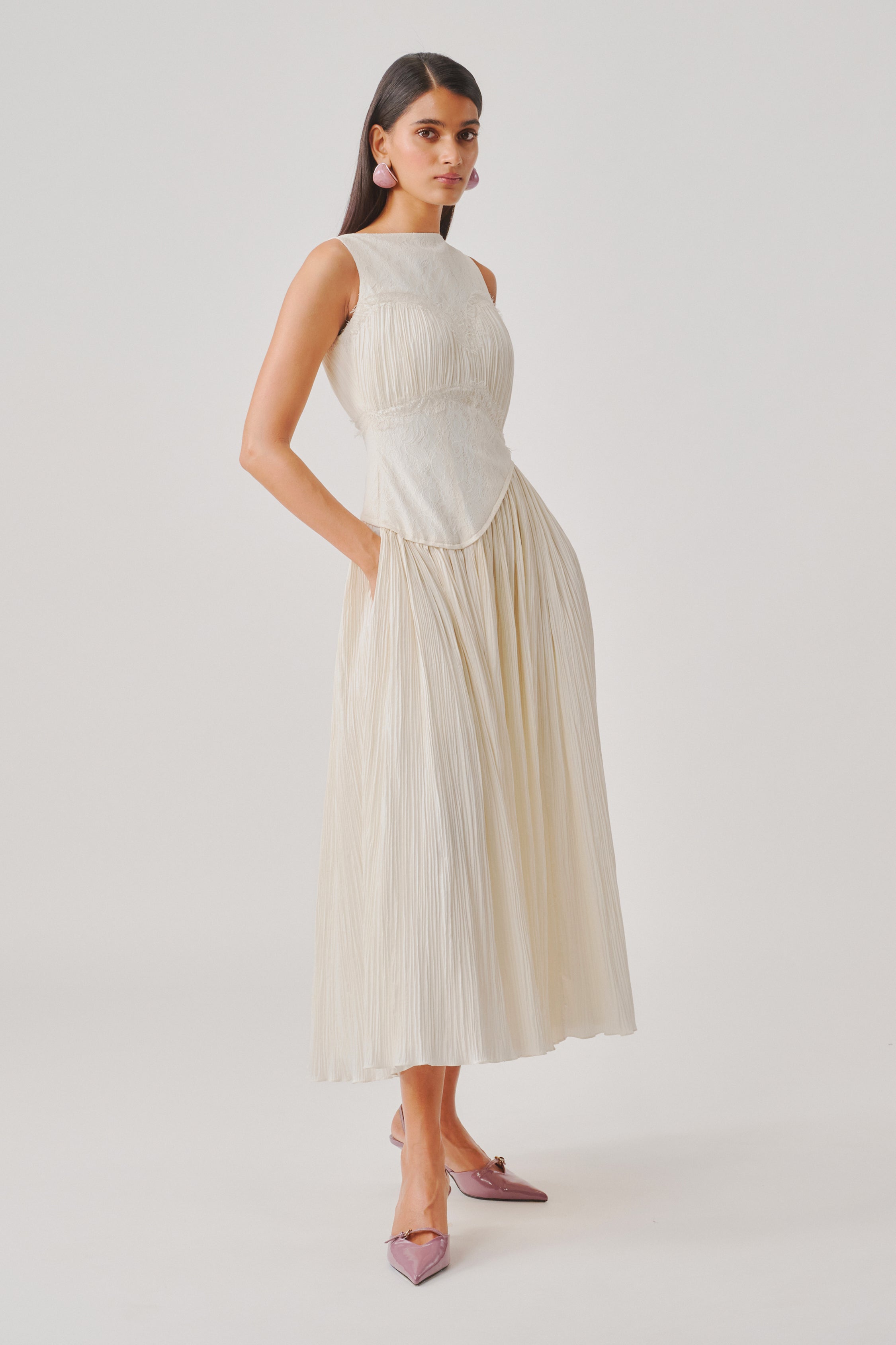 ruched corset dress Haruna Asymmetric Gown in Ivory ZAPAKA Women White Blue Flower