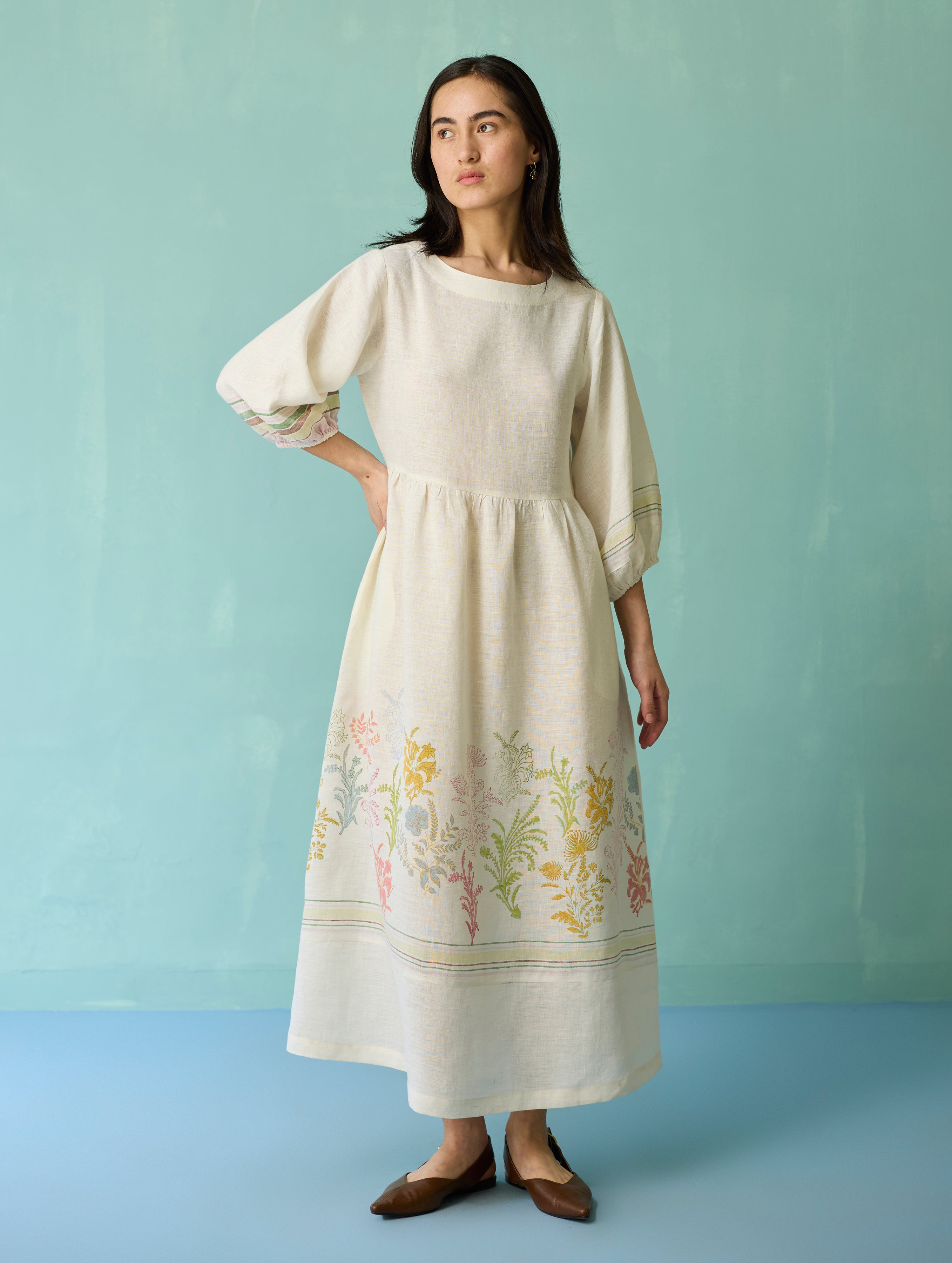 block print linen dress Anais Gauze Linen Dress - Blue Block Print