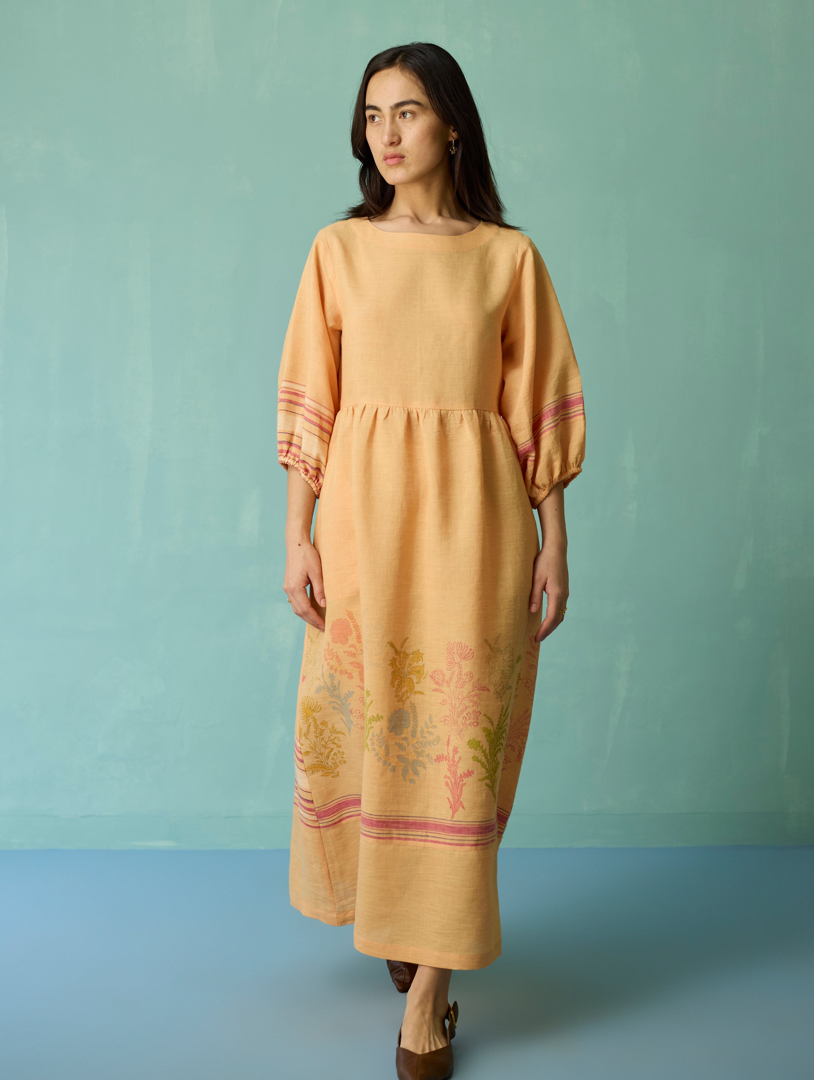 block print linen dress Cream Linen Dress, Block Print Dress, Sundress, Maxi Dress, Dress for Women, Plus Size, Made to Order, Custom Made