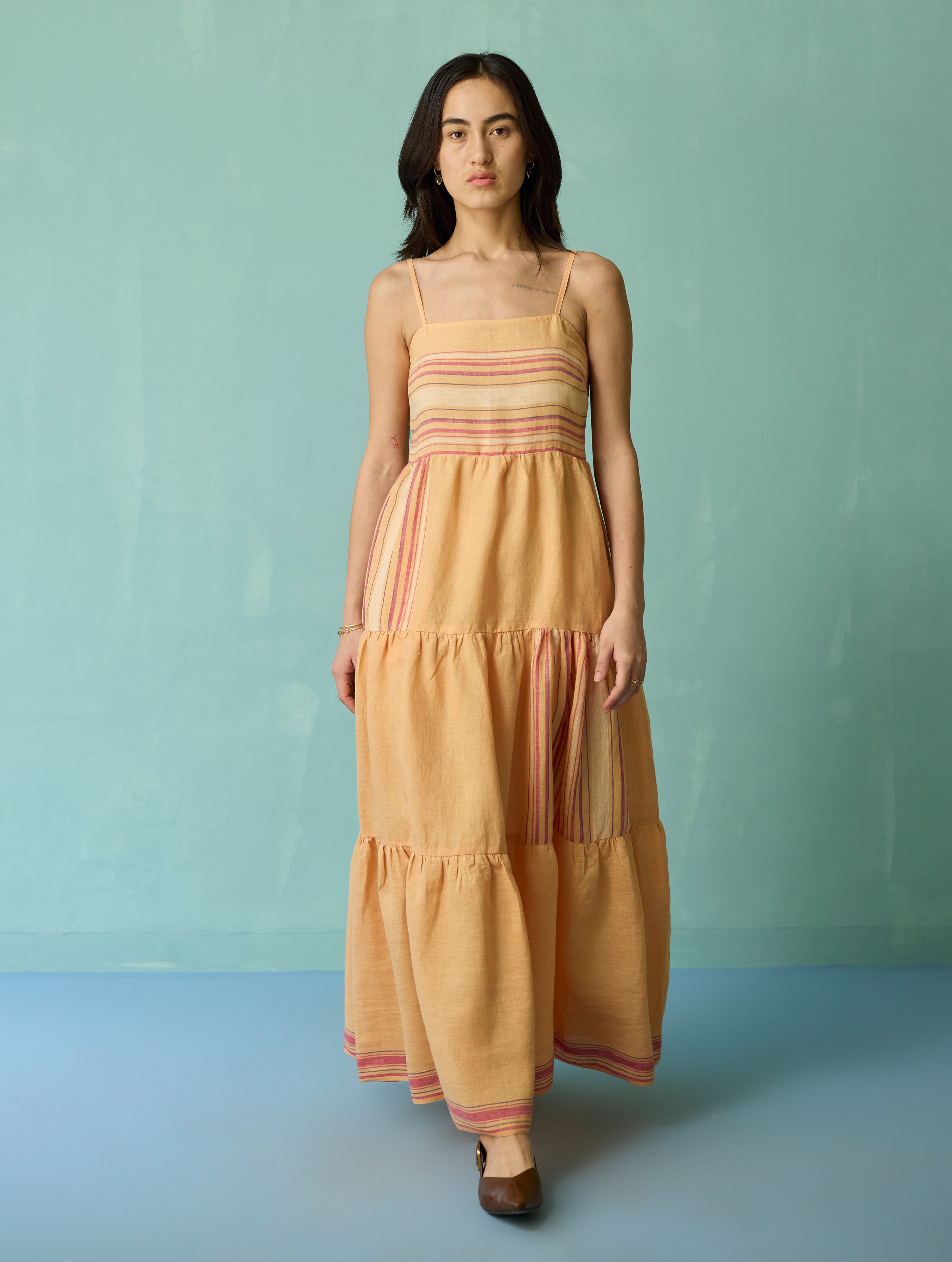 apricot linen dress Linen Blend Shirt Mini Dress