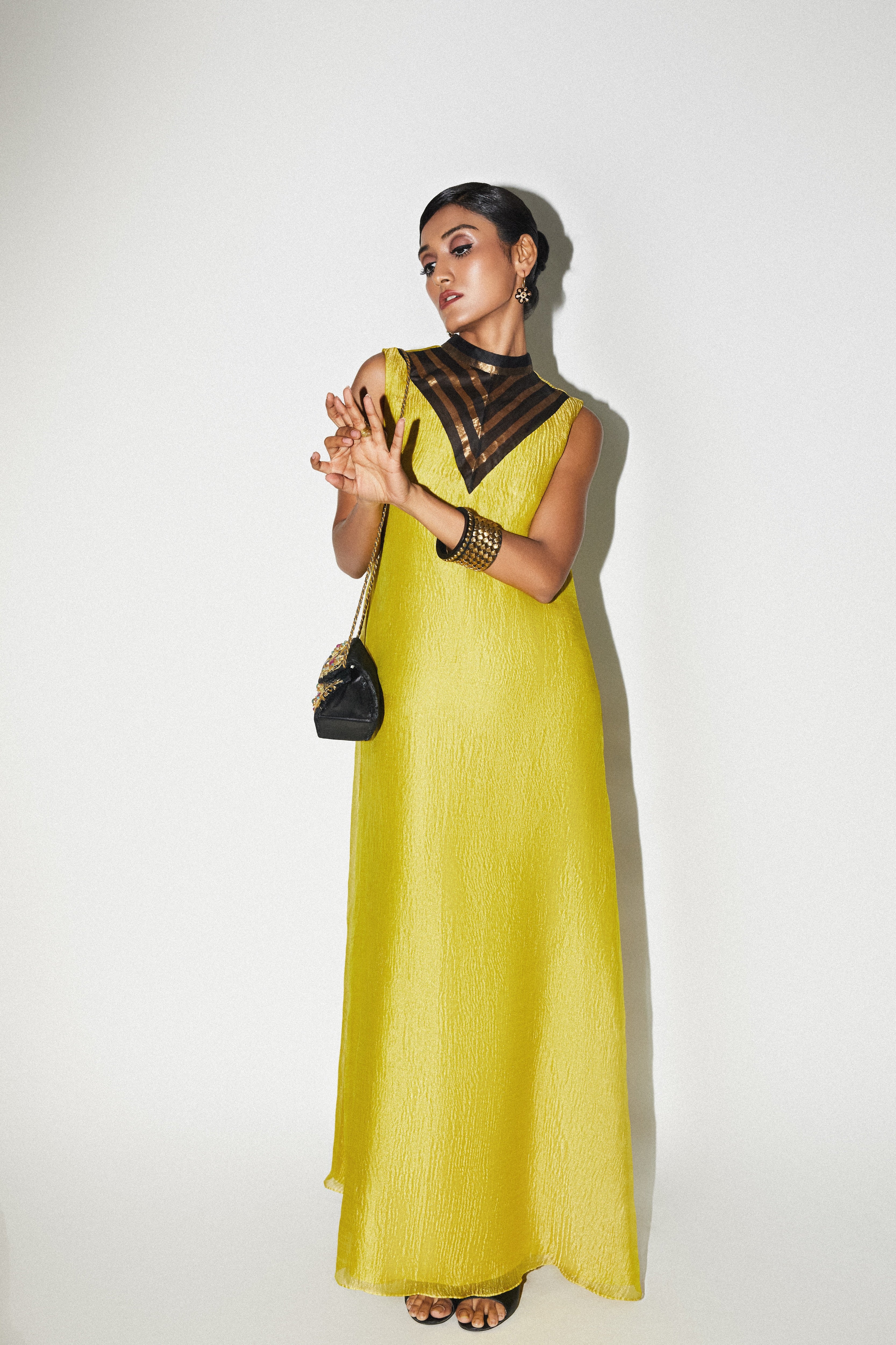 Lime Gold Tissue Maxi Dress KAANJJ Lime Gold Tissue Maxi Dress KAANJJ