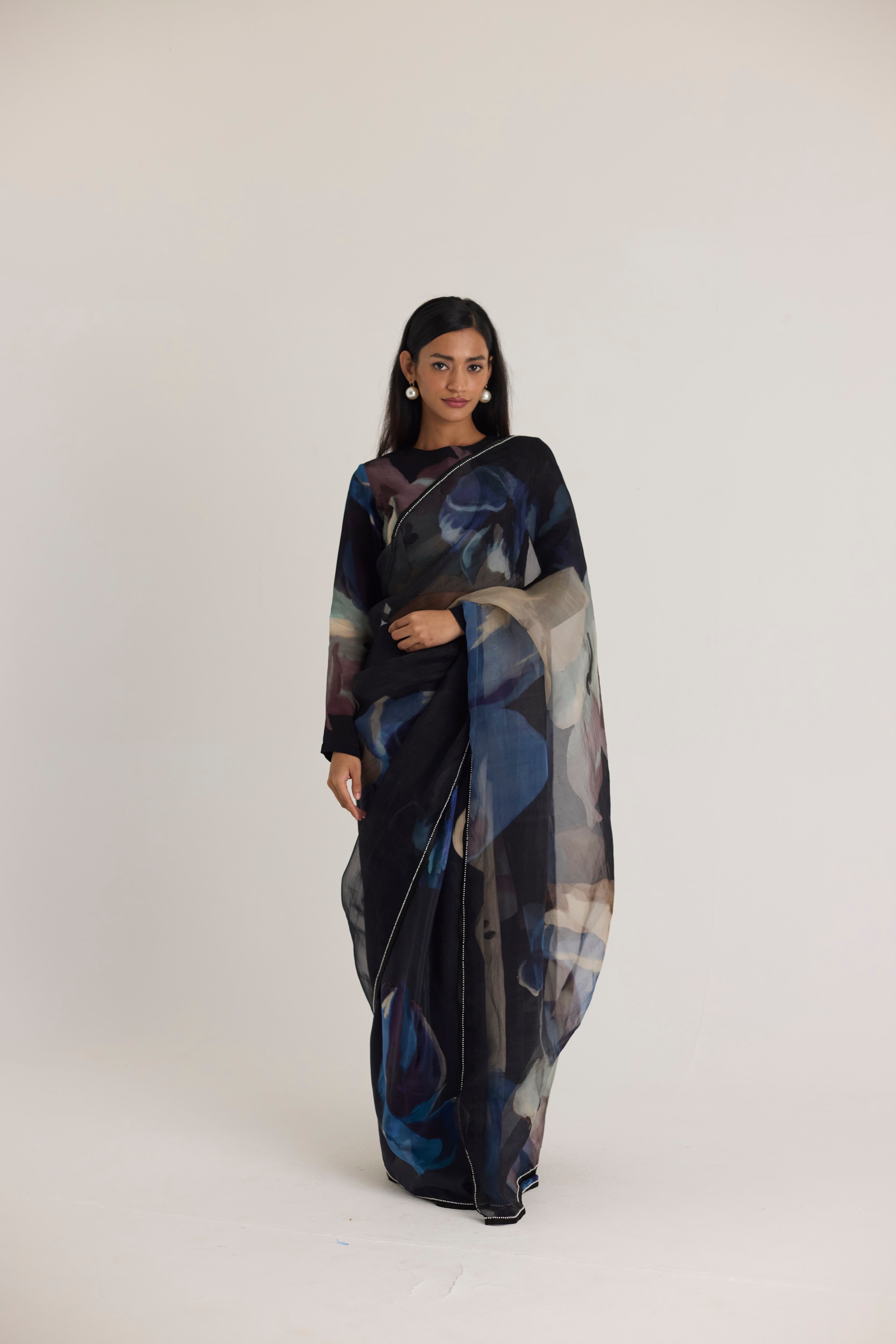 Rocco Half Silk Half Organza Sari – KAANJJ - Main Image