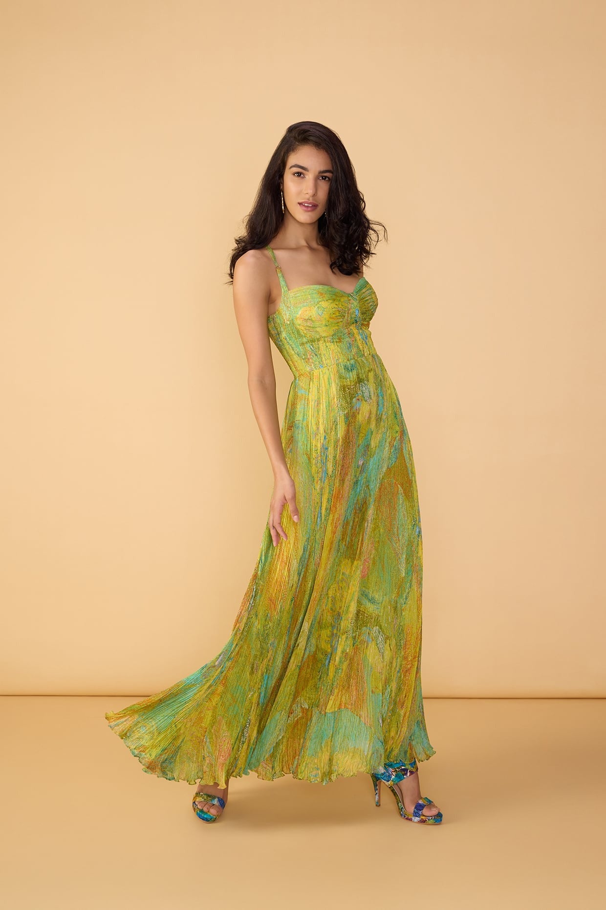 kiara maxi dress Kiara Printed Smocked Maxi Dress in Olive Green Small