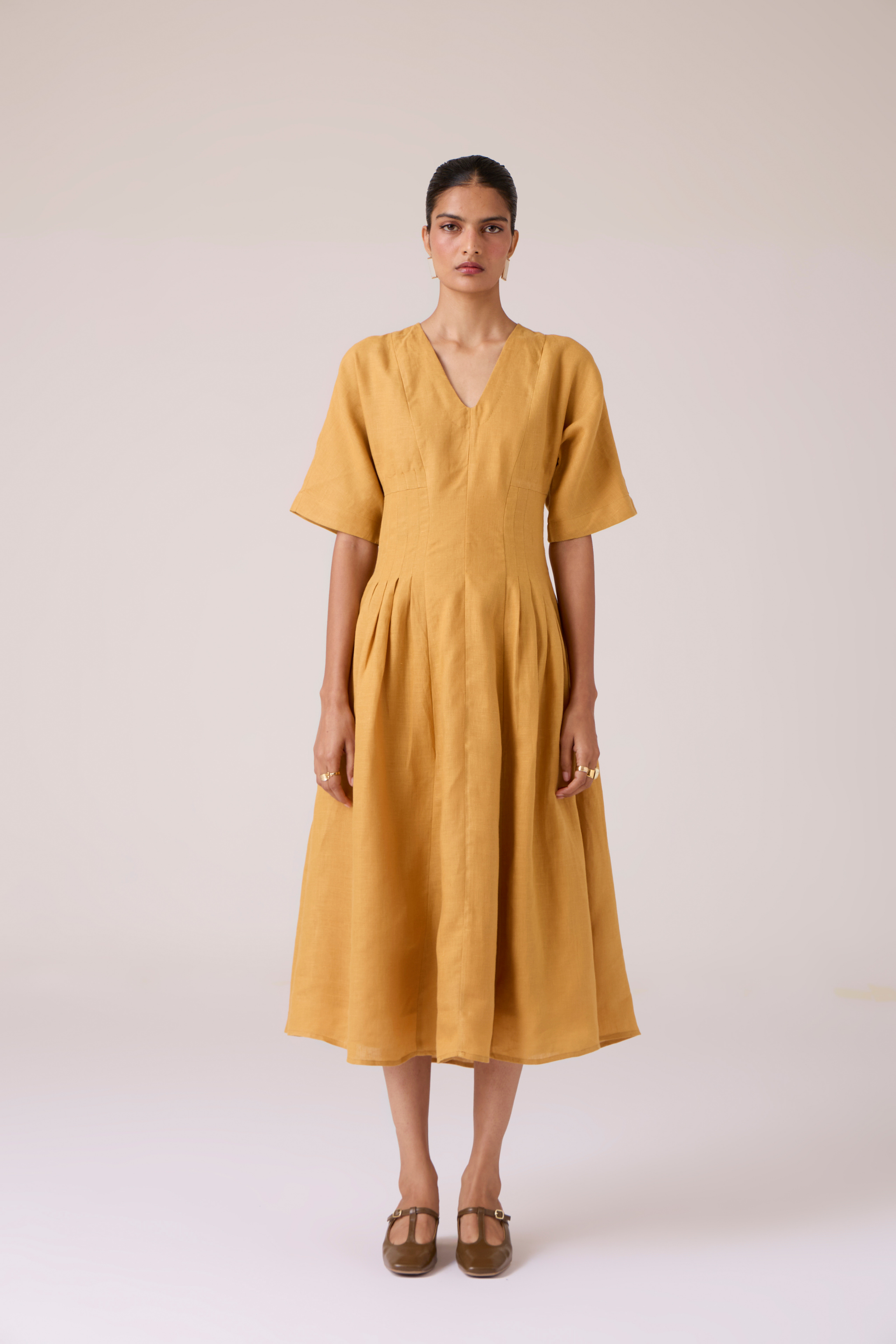 Selene Mustard Linen Dress KAANJJ Selene Mustard Linen Dress KAANJJ