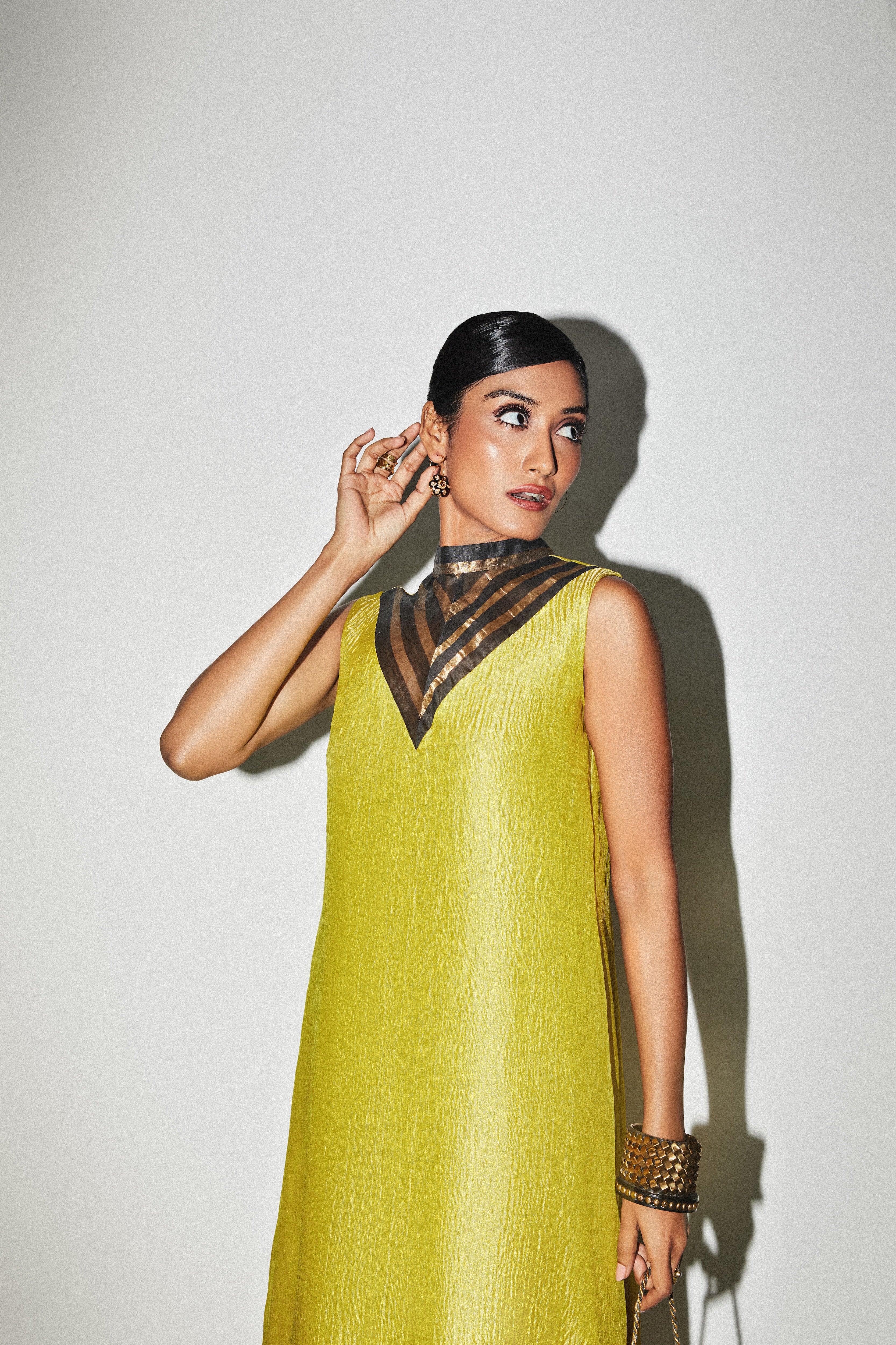 Lime Gold Tissue Maxi Dress KAANJJ Lime Gold Tissue Maxi Dress KAANJJ