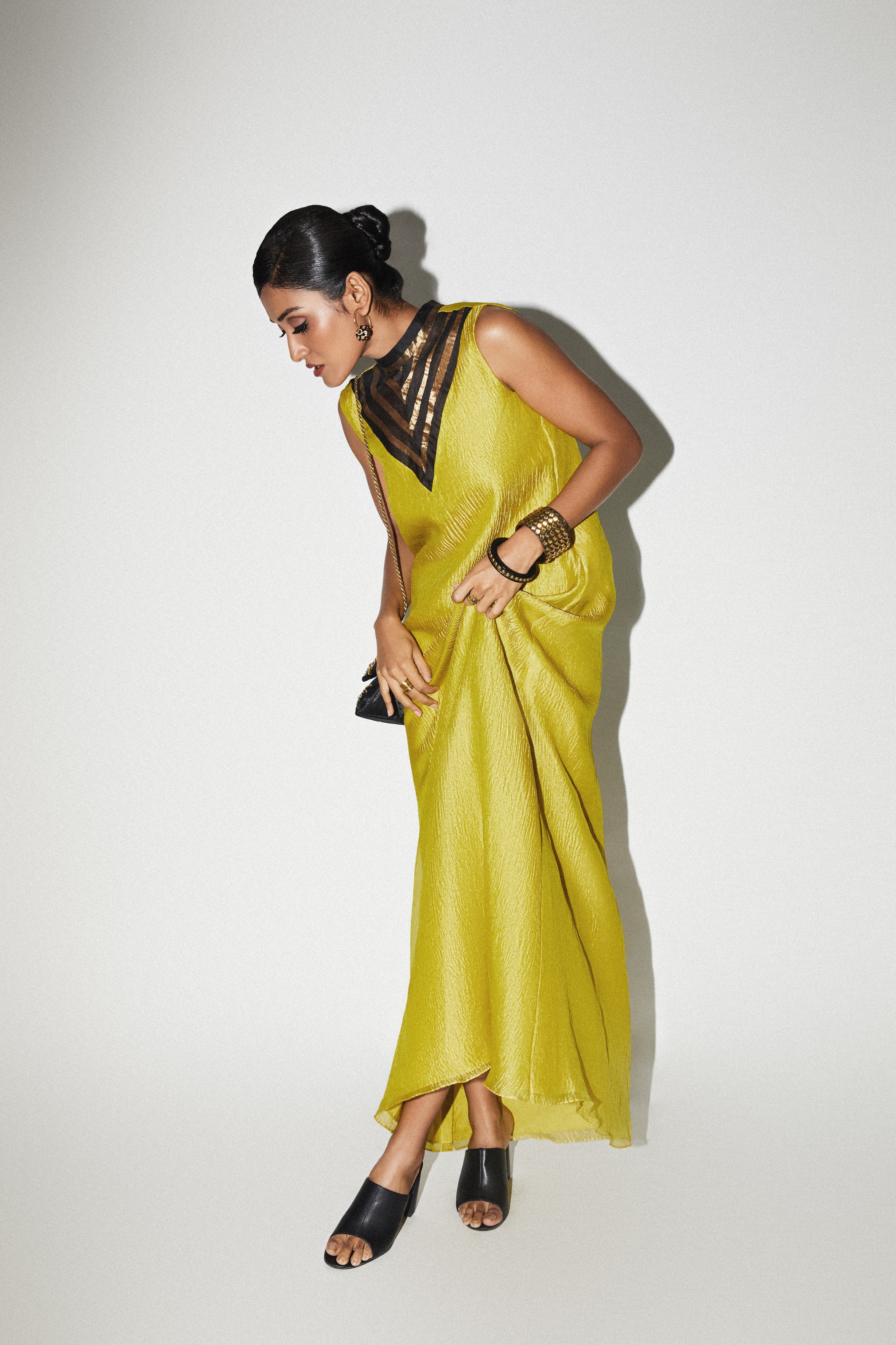 Lime Gold Tissue Maxi Dress KAANJJ Lime Gold Tissue Maxi Dress KAANJJ