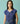 Xora Border Linen Cap-Sleeve Top in Indigo